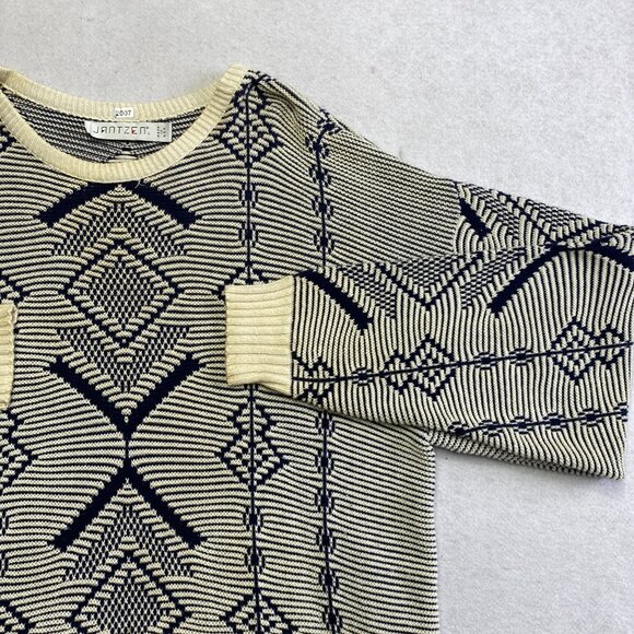 VINTAGE Jantzen Sweater Mens L Blue Geometric Pullover 90s Grunge - Picture 2 of 13